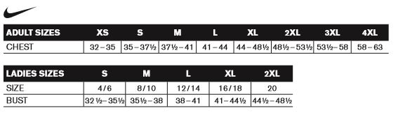 Nike Dri Fit Size Chart